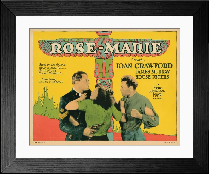 Framed Print : ROSE-MARIE, lobbycard, from left, House Peters, Joan Crawford, James Murray, 1928 Framed Print : ROSE-MARIE, lobbycard, from left, House Peters, Joan Crawford, James Murray, 1928