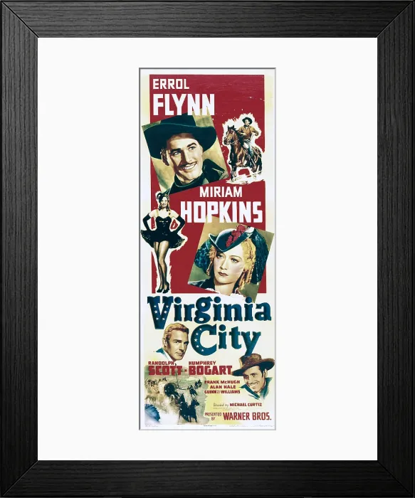 Framed Print : VIRGINIA CITY, from top: Errol Flynn, Miriam Hopkins, bottom left: Randolph Scott, 1940 Framed Print : VIRGINIA CITY, from top: Errol Flynn, Miriam Hopkins, bottom left: Randolph Scott, 1940