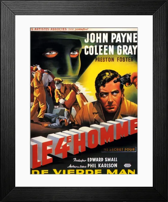 Framed Print : KANSAS CITY CONFIDENTIAL, (aka THE SECRET FOUR, aka LE 4 E HOMME), John Payne on Belgian poster art, 1952