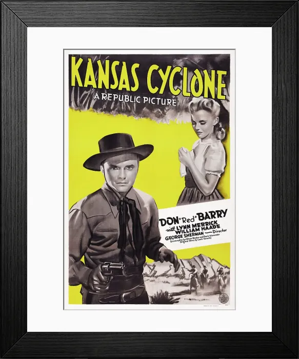 Framed Print : KANSAS CYCLONE, US poster art, from left: Don Red Barry, Lynn Merrick, 1941