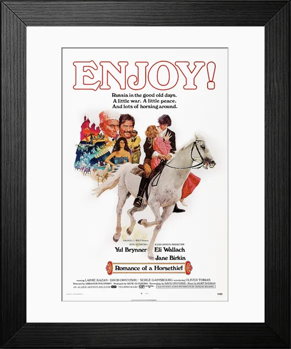 Framed Print : ROMANCE OF A HORSETHIEF, US poster art, back from left: Yul Brynner, Eli Wallach, Lainie Kazan, 1971 Framed Print : ROMANCE OF A HORSETHIEF, US poster art, back from left: Yul Brynner, Eli Wallach, Lainie Kazan, 1971