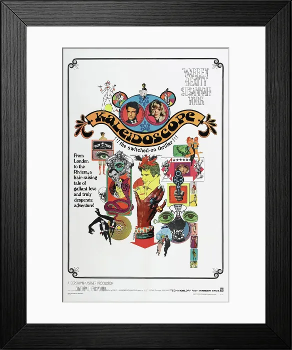 Framed Print : KALEIDOSCOPE, US poster, top from left: Warren Beatty, Susannah York, 1966 Framed Print : KALEIDOSCOPE, US poster, top from left: Warren Beatty, Susannah York, 1966