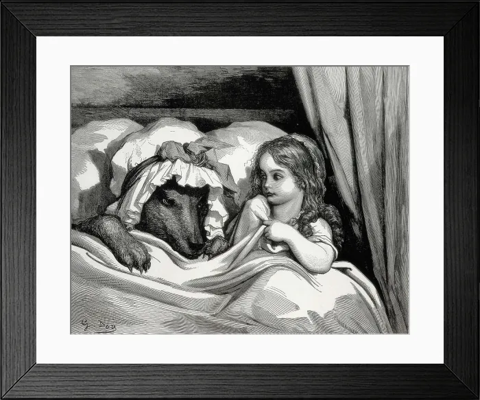 Framed Print : PANNEMAKER, Stephan (1847-1830); Dore, Gustave (1832-1883). Little Red Riding Hood. 1882. Illustration of Charles Perrault's tale 'Little Red Riding Hood' Framed Print : PANNEMAKER, Stephan (1847-1830); Dore, Gustave (1832-1883). Little Red Riding Hood. 1882. Illustration of Charles Perrault's tale 'Little Red Riding Hood'