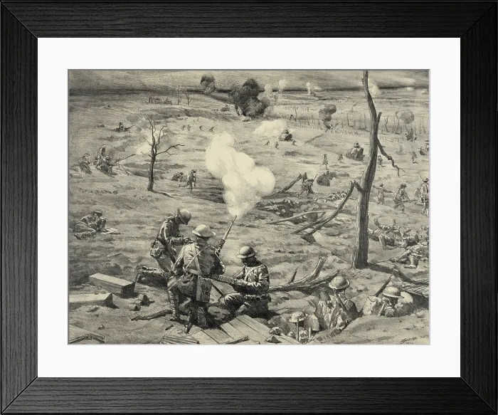 Framed Print : World War 1. Open Attack at St. Mihiel. U.S. troops in action during the Battle of St. Mihiel, Sept. 12-16, 1918. Lithograph by Lucien Jonas, 1927. (BSLOC_2013_1_203) Framed Print : World War 1. Open Attack at St. Mihiel. U.S. troops in action during the Battle of St. Mihiel, Sept. 12-16, 1918. Lithograph by Lucien Jonas, 1927. (BSLOC_2013_1_203)