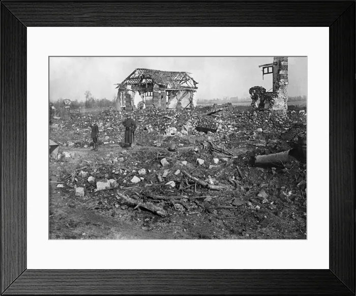 Framed Print : World War 1. French soldiers stand in ruins of a town in the Aisne Department in Northern France. Aisne suffered through three separate Battles of Aisne in 1914, 1917, and 1918 Framed Print : World War 1. French soldiers stand in ruins of a town in the Aisne Department in Northern France. Aisne suffered through three separate Battles of Aisne in 1914, 1917, and 1918