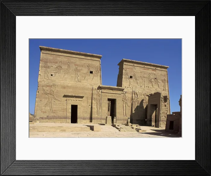 Framed Print : Temple of Isis. EGYPT. Philae. Temple of Isis. First pylon (18 x 45, 5 m. high). Built by the Pharaoh Nectanabo I (4th c. BC). Egyptian art. Ptolemaic period. Architecture
