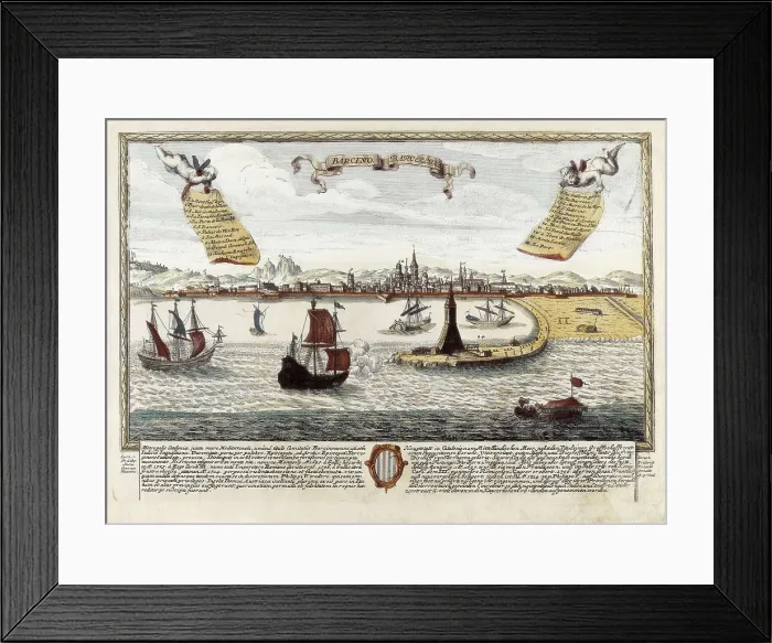 Framed Print : Port of Barcelona at the second half of 18th c. Engraving. SPAIN. Barcelona. Barcelona City History Museum. AISA / Everett Collection**US SALES ONLY**