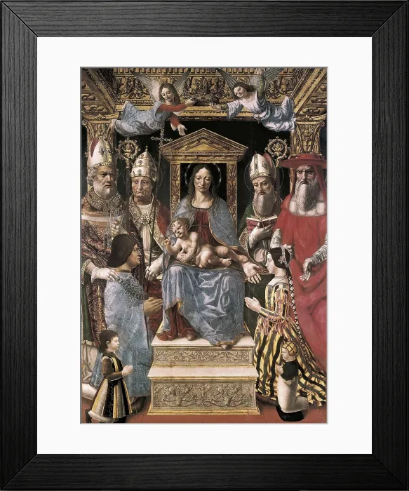 Framed Print : PALA SFORZESCA, Master of the (15th c.). Pala Sforzesca. 1496. Madonna and Child, enthroned with the Doctors of the Church and the family of Ludovico il Moro. Renaissance art