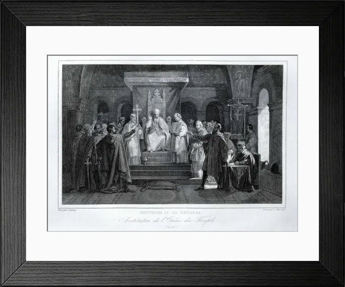 Framed Print : Crusades. Pope Honorius II confirms the Knights Templar Order at the Council of Troyes. Engraving. SPAIN. Barcelona. Biblioteca de Catalunya (National Library of Catalonia)