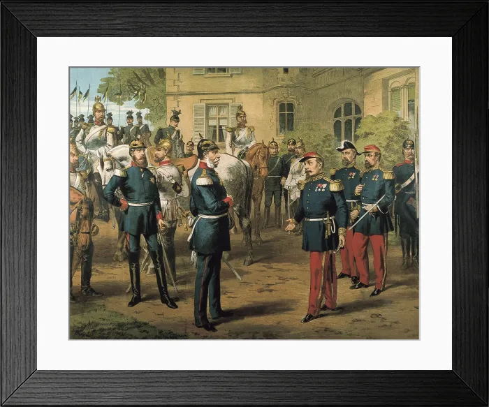 Framed Print : French-Prussian War. Surrender of Sedan (2nd September 1870). Napoleon III capitulates before William I of Prussia. Litography. SPAIN. Barcelona