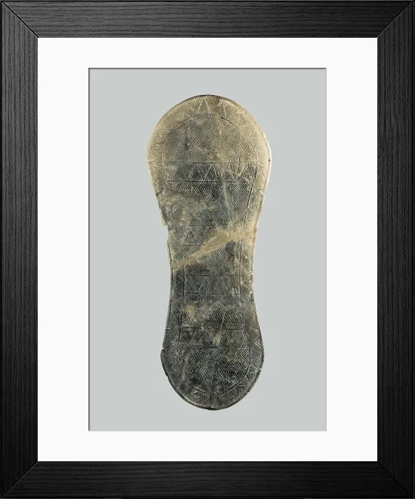 Framed Print : Votive sandal. Eneolithic. Sculpture on ivory. SPAIN. Madrid. National Museum of Archaeology. Proc: SPAIN. Cuevas de Almanzora. Almizaraque Walls