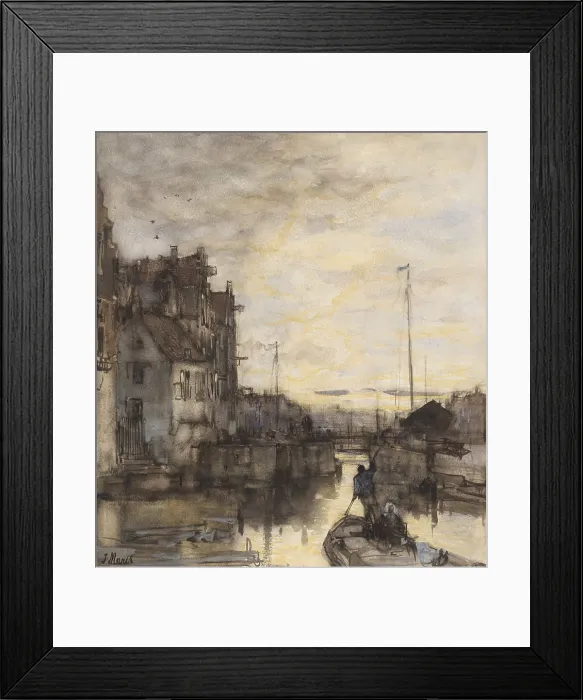Framed Print : Cityscape at Night, by Jacob Maris, c. 1870-90, Dutch watercolor painting. Man propelling his boat with a pole through the canals of a Netherlands city (BSLOC_2016_2_47) Framed Print : Cityscape at Night, by Jacob Maris, c. 1870-90, Dutch watercolor painting. Man propelling his boat with a pole through the canals of a Netherlands city (BSLOC_2016_2_47)