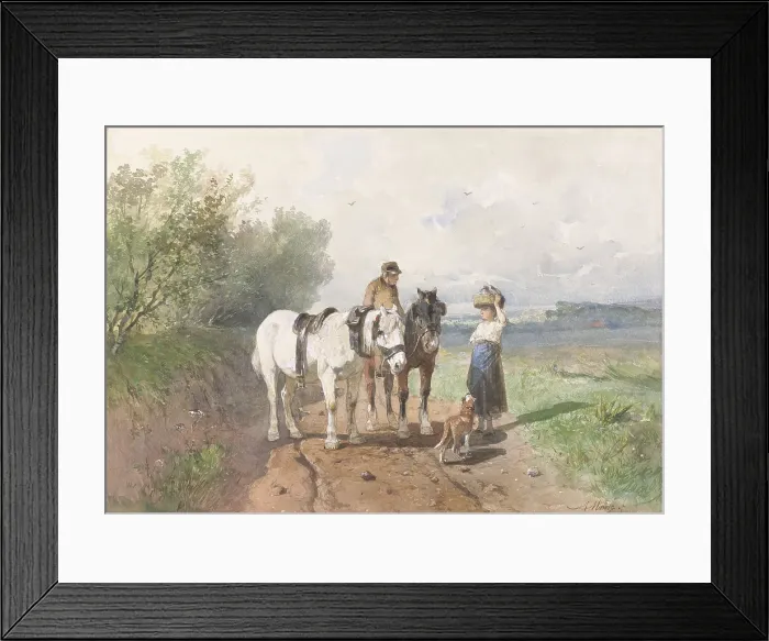 Framed Print : Chat on a Country Road, by Anton Mauve, c. 1860-80, Dutch watercolor painting