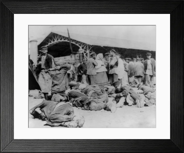 Framed Print : Homeless Russian men sleeping in a Moscow street in 1908