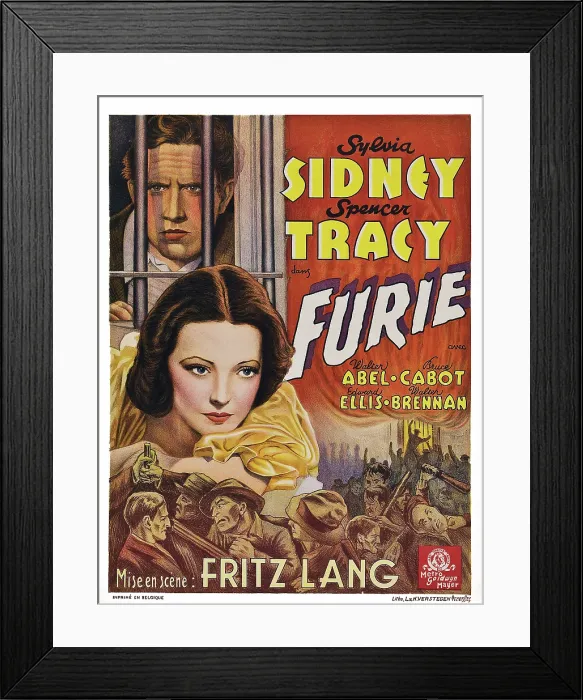 Framed Print : FURY, (aka FURIE), from top: Spencer Tracy, Sylvia Sidney on Belgian poster art, 1936 Framed Print : FURY, (aka FURIE), from top: Spencer Tracy, Sylvia Sidney on Belgian poster art, 1936