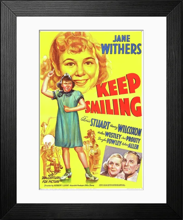 Framed Print : KEEP SMILING, US poster art, center: Jane Withers times two; inset from left: Gloria Stuart, Henry Wilcoxon, 1938 Framed Print : KEEP SMILING, US poster art, center: Jane Withers times two; inset from left: Gloria Stuart, Henry Wilcoxon, 1938