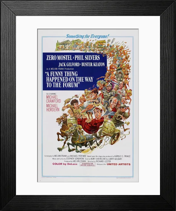 Framed Print : A FUNNY THING HAPPENED ON THE WAY TO THE FORUM, US poster art, front right: Zero Mostel, 1966