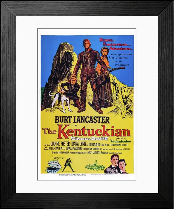 Framed Print : THE KENTUCKIAN, US poster art, top from left: Donald MacDonald, Burt Lancaster, Dianne Foster, 1955 Framed Print : THE KENTUCKIAN, US poster art, top from left: Donald MacDonald, Burt Lancaster, Dianne Foster, 1955