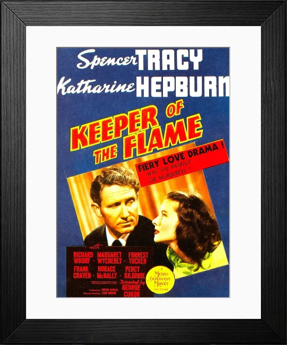 Framed Print : KEEPER OF THE FLAME, from left: Spencer Tracy, Katharine Hepburn on midget window card, 1942