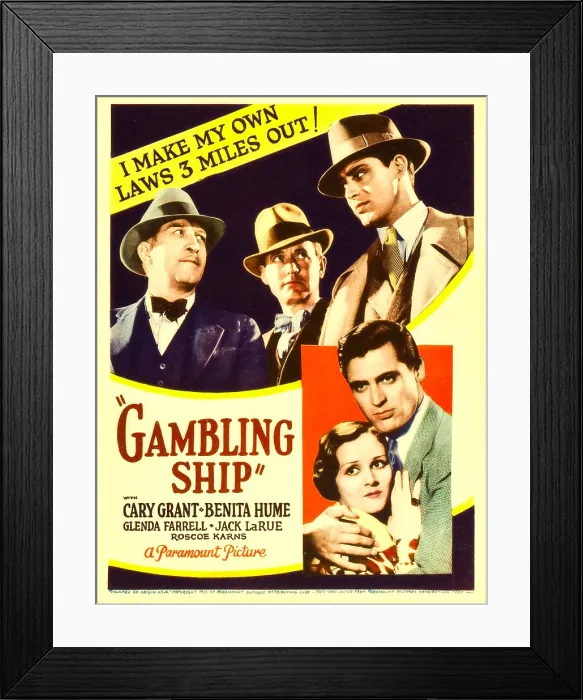 Framed Print : GAMBLING SHIP, top from left: Jack La Rue, Roscoe Karns, Cary Grant, bottom from left: Benita Hume, Cary Grant on midget window card, 1933