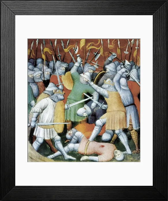 Framed Print : 5th Crusade (1217-1221). Conquest of Damietta in 1219. Picture of the 15th c. Gothic art. Miniature Painting. FRANCE. Paris. Bibliothque de l'Arsenal (Library of the Arsenal)
