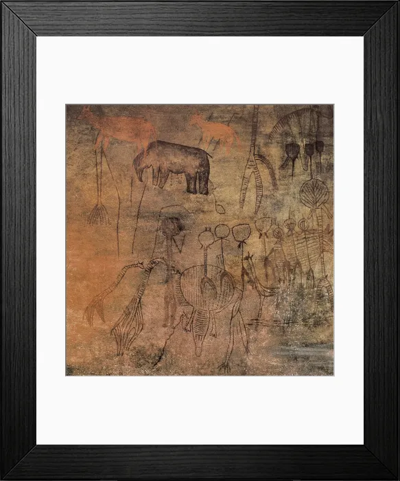 Framed Print : TANZANIA. Kondoa Irangi. Hunting scene. Paintings of the Koro rock. Upper Paleolithic. Cave. AISA / Everett Collection**US SALES ONLY** Framed Print : TANZANIA. Kondoa Irangi. Hunting scene. Paintings of the Koro rock. Upper Paleolithic. Cave. AISA / Everett Collection**US SALES ONLY**