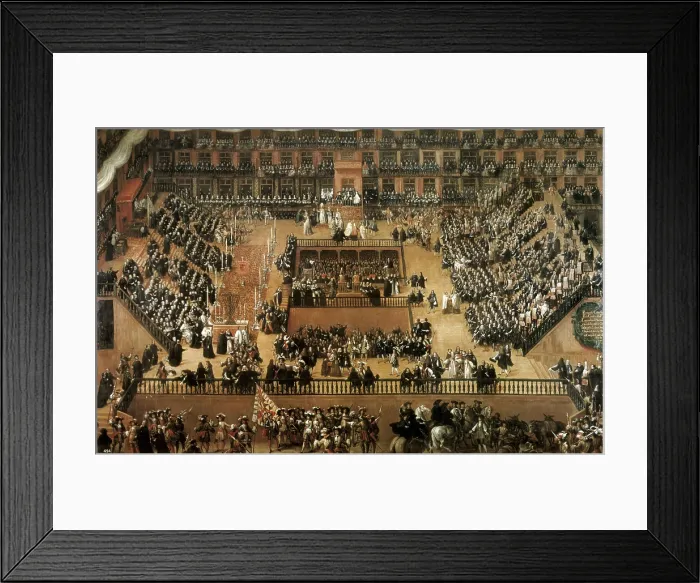 Framed Print : RIZI o RICCI, Francisco (1608-1685). Auto-da-fe on Plaza Mayor, Madrid. 1683. Presided by Charles II on 30th June 1680. Baroque art. Oil on wood. SPAIN. Madrid. Prado Museum