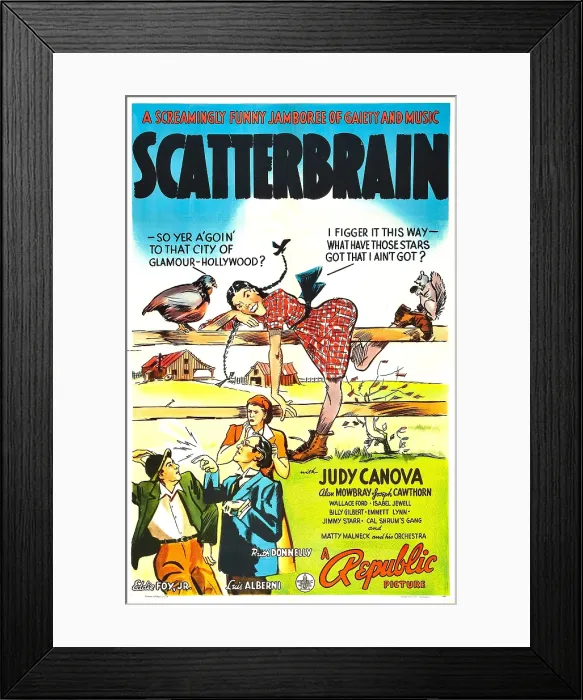 Framed Print : SCATTERBRAIN, US poster, Judy Canova (center), bottom left from left: Eddie Foy Jr. Luis Alberni, Ruth Donnelly, 1940