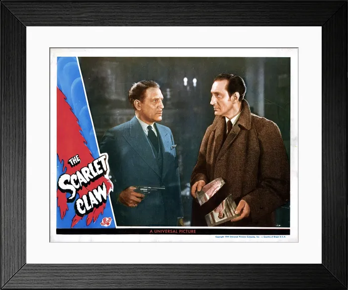 Framed Print : THE SCARLET CLAW, (aka SHERLOCK HOLMES AND THE SCARLET CLAW), from left, Paul Cavanagh, Basil Rathbone, 1944