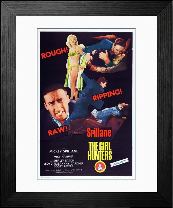 Framed Print : THE GIRL HUNTERS, US poster art, bottom left: Mickey Spillane, top center: Shirley Eaton, 1963