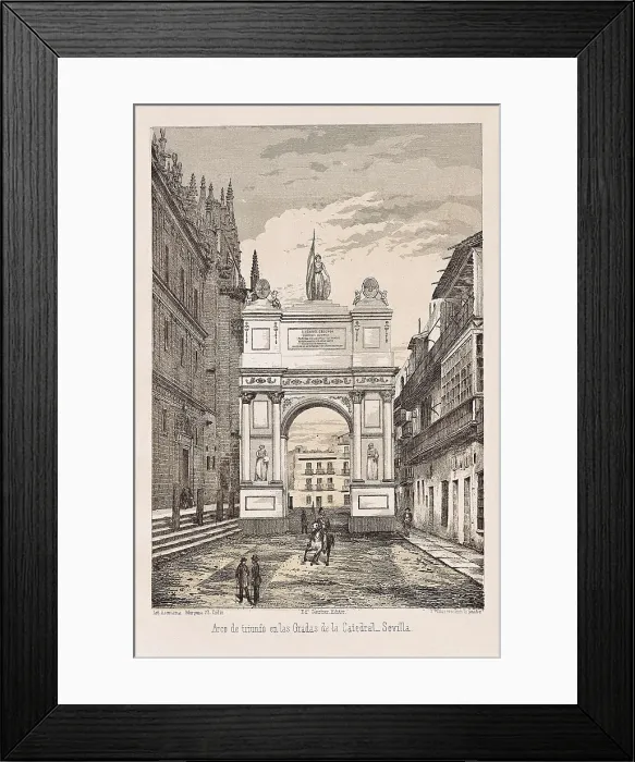 Framed Print : Sevilla. Triumphal arch built in the cathedral to celebrat the visit of Isabel II to Sevilla in 1862. Engraving. SPAIN. Madrid. National Library Framed Print : Sevilla. Triumphal arch built in the cathedral to celebrat the visit of Isabel II to Sevilla in 1862. Engraving. SPAIN. Madrid. National Library
