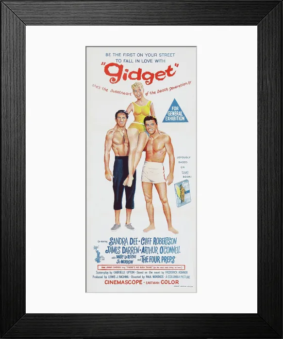 Framed Print : GIDGET, US poster art, from left: Cliff Robertson, Sandra Dee, James Darren, 1959
