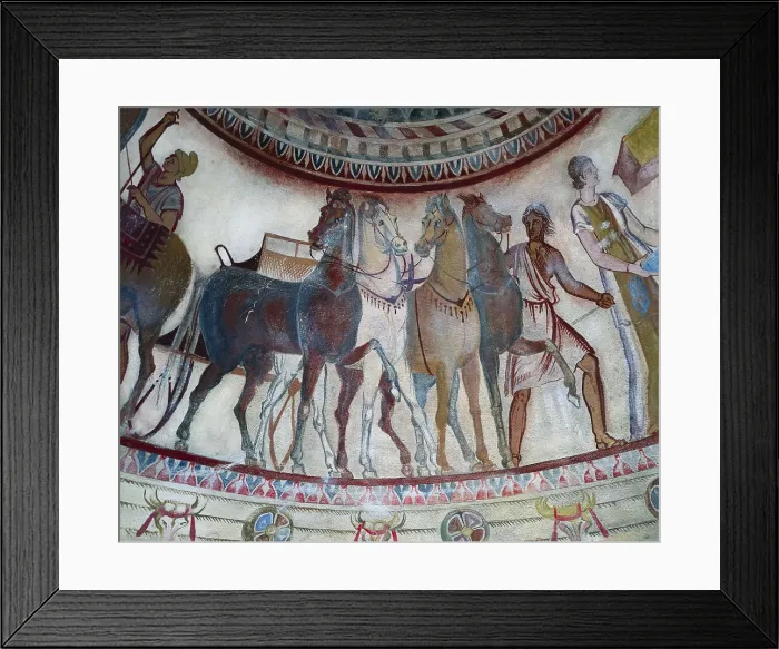 Framed Print : Thracian Tomb of Kazanlak. 310 -299 BC. BULGARIA. Kazanlak. Thracian Tomb of Kazanlak. The chariot, detail of the cupola from the burial chamber. Thracian art. Fresco