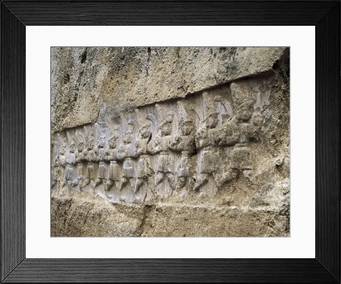 Framed Print : TURKEY. Bogazkale. Hattusa. Cave sanctuary of Yazilikaya. Rupestrian sanctuary of Yazilikaya (13th-14th BC). Relief with soldiers. Hittite art. Relief on rock Framed Print : TURKEY. Bogazkale. Hattusa. Cave sanctuary of Yazilikaya. Rupestrian sanctuary of Yazilikaya (13th-14th BC). Relief with soldiers. Hittite art. Relief on rock
