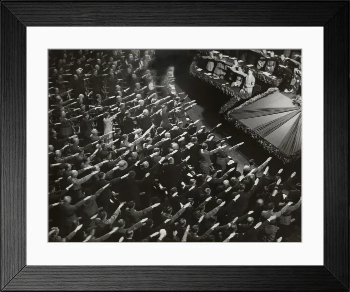 Framed Print : Attendees give Hitler the Nazi salute during the nation anthem, Oct. 9, 1935 Framed Print : Attendees give Hitler the Nazi salute during the nation anthem, Oct. 9, 1935