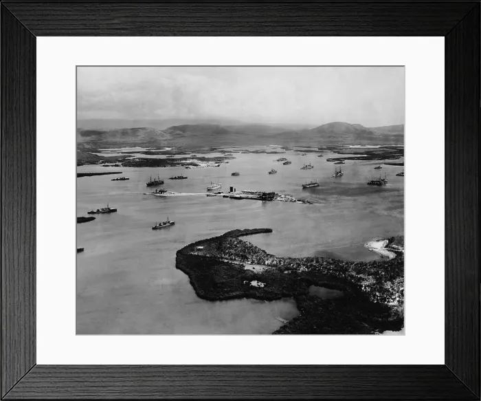 Framed Print : Aerial view of Guantanamo Bay, US Naval base in Cuba, 1927. Aerial view of 29 destroyers, 14 auxiliaries, and two Omaha-class light cruisers