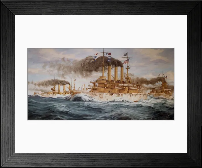 Framed Print : THE GREAT WHITE FLEET, by John Charles Roach, 1984. U.S. Atlantic Fleet battleships at sea during their 1907-1909 World cruise (BSLOC_2017_2_83) Framed Print : THE GREAT WHITE FLEET, by John Charles Roach, 1984. U.S. Atlantic Fleet battleships at sea during their 1907-1909 World cruise (BSLOC_2017_2_83)