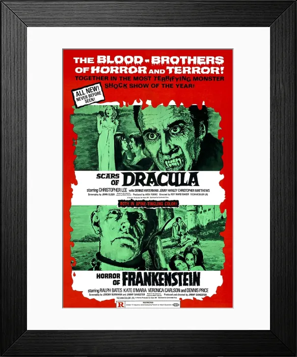 Framed Print : SCARS OF DRACULA, (at top), from left: Jenny Hanley, Anouska Hempel, Christopher Matthews, Christopher Lee; at bottom: HORROR OF FRANKENSTEIN Framed Print : SCARS OF DRACULA, (at top), from left: Jenny Hanley, Anouska Hempel, Christopher Matthews, Christopher Lee; at bottom: HORROR OF FRANKENSTEIN