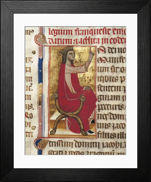 Framed Print : Jaime II (1243-1311). 'LLibre de franqueses i privilegis del Regne de Mallorca'. Folio 62v. Gothic art. Miniature Painting. SPAIN. Palma de Mallorca Framed Print : Jaime II (1243-1311). 'LLibre de franqueses i privilegis del Regne de Mallorca'. Folio 62v. Gothic art. Miniature Painting. SPAIN. Palma de Mallorca