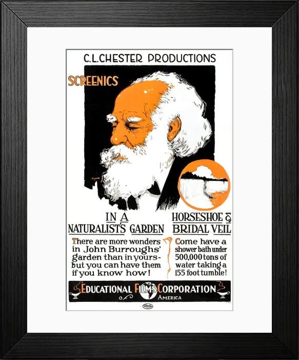 Framed Print : Screenics, 1910s short featuring naturalist John Burroughs, waterfalls