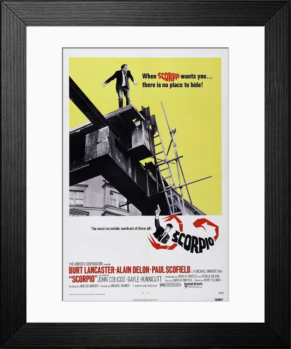Framed Print : SCORPIO. US poster, from top: Burt Lancaster, Alain Delon, 1973