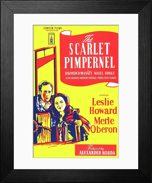 Framed Print : THE SCARLET PIMPERNEL, British ad art, from left: Leslie Howard, Merle Oberon, 1934