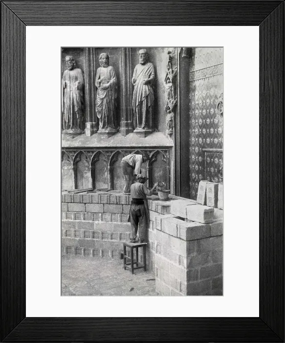 Framed Print : SPAIN. Tarragona. Cathedral of St. Mary. Spanish Civil War (1936-1939). Protecting the sculptures of the Tarragona Cathedral (September 1938)