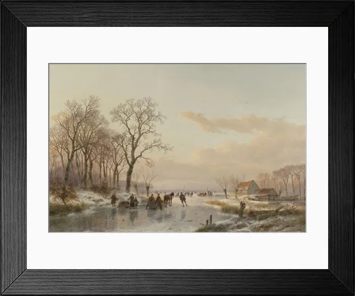 Framed Print : A Frozen Canal Near the River Maas, by Andreas Schelfhout, 1867, Dutch painting, oil on canvas. Frozen winter scenes, with various people on the ice on skates, with sleds Framed Print : A Frozen Canal Near the River Maas, by Andreas Schelfhout, 1867, Dutch painting, oil on canvas. Frozen winter scenes, with various people on the ice on skates, with sleds