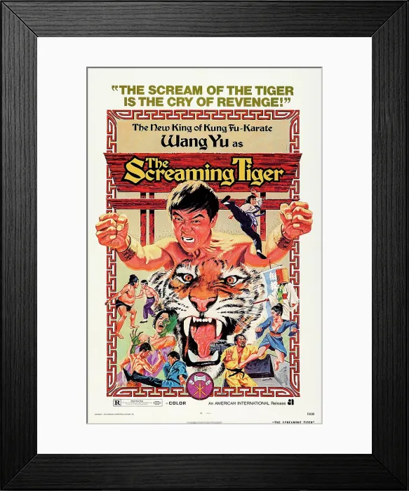 Framed Print : THE SCREAMING TIGER, (aka TANG REN PIAO KE), Wang Yu on poster art, 1973