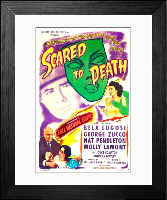 Framed Print : SCARED TO DEATH, US poster, middle from left: Bela Lugosi, Molly Lamont, bottom left: George Zucco, 1947