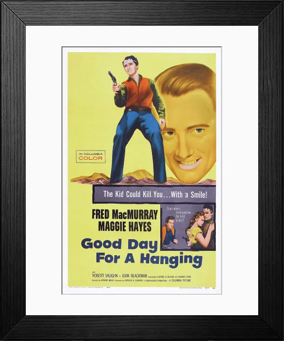 Framed Print : GOOD DAY FOR A HANGING, top from left: Fred MacMurray, Robert Vaughn, bottom from left: Fred MacMurray, Maggie Hayes, Robert Vaughn, 1959 Framed Print : GOOD DAY FOR A HANGING, top from left: Fred MacMurray, Robert Vaughn, bottom from left: Fred MacMurray, Maggie Hayes, Robert Vaughn, 1959