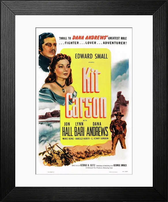 Framed Print : KIT CARSON, US poster art, top left: Dana Andrews, Lynn Bari; bottom right: Jon Hall, 1940 Framed Print : KIT CARSON, US poster art, top left: Dana Andrews, Lynn Bari; bottom right: Jon Hall, 1940