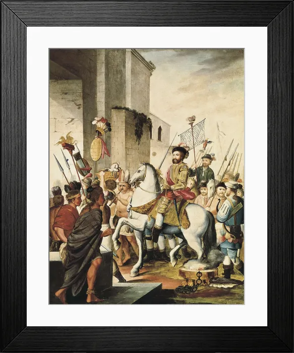 Framed Print : Conquest of Mexico (1520). Entry of Hernn Corts in Tlaxcala after the battle of Otumba (18th July 1520). Painting (18th c.). Oil. SPAIN. Madrid. America's Museum