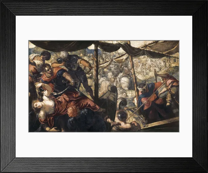 Framed Print : TINTORETTO, Jacopo Robusti, called Il (1518-1594). Battle between Turks and Christians. 1588 - 1589. Renaissance art. Cinquecento. Venetian school. Oil on canvas. SPAIN. Madrid